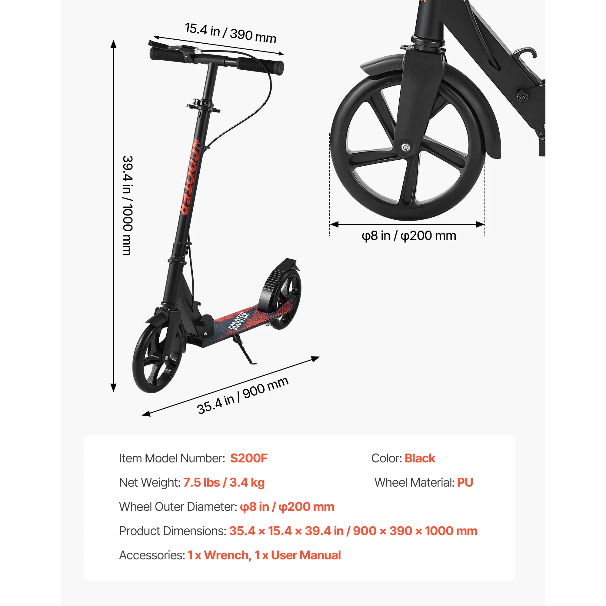SucceBuy Kick Scooter for Kids Ages 8+ Teens & Adults 2-Wheel Toddler Scooter with Height Adjustable Handlebar for Boys & Girls