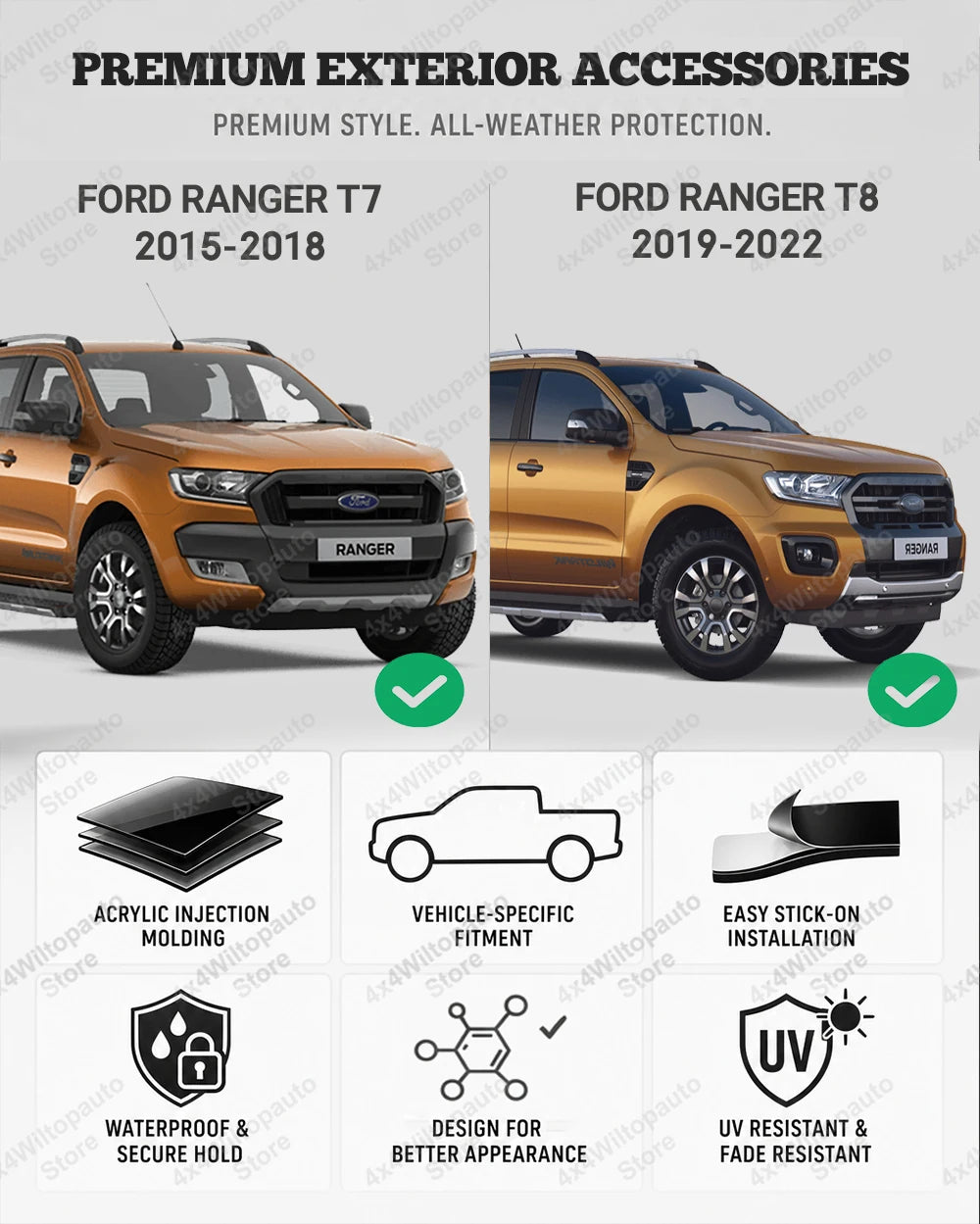 HeadLight Covers Side Vent Guard Trim Tail Lights Cover For Ford Ranger 2015-2022 Wildtrak XLT XLS XL Door Handle Insert Bowl