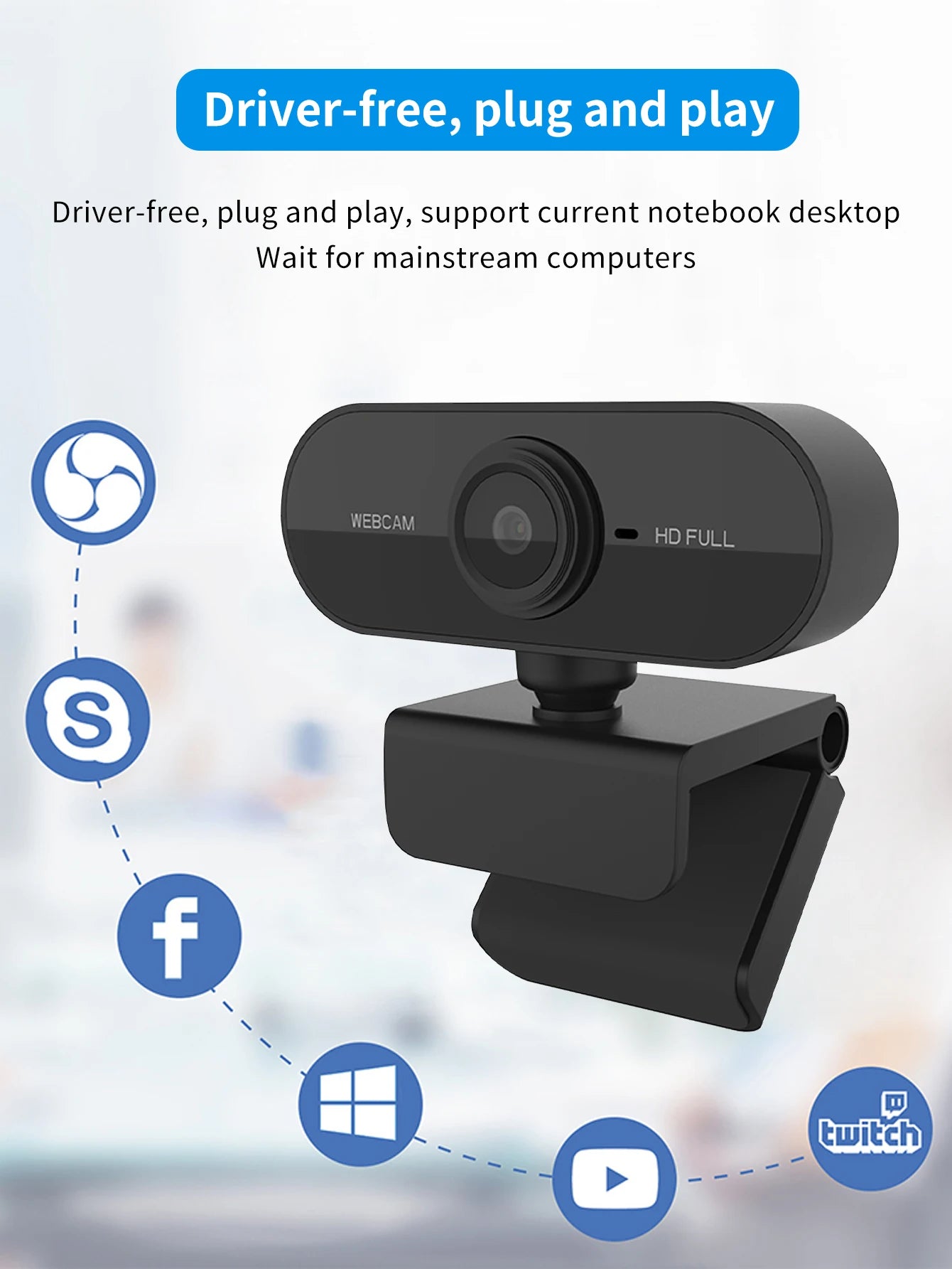 1080P USB Webcam with Autofocus for Calls and Live Streaming