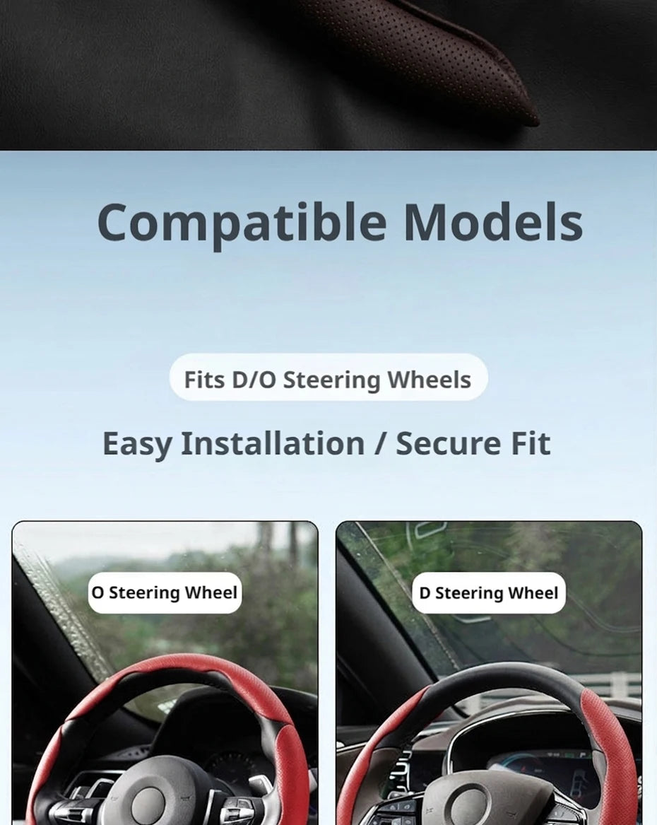 SEAMETAL 3Pcs Universal Car Steering Wheel Cover Premium Leather Ultra-Slim Fit Non-slip Flexible Collocation Protection Cover