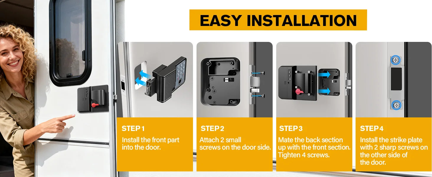 Smart RV Door Lock with Fingerprint, Keypad Remote & Weatherproof Metal