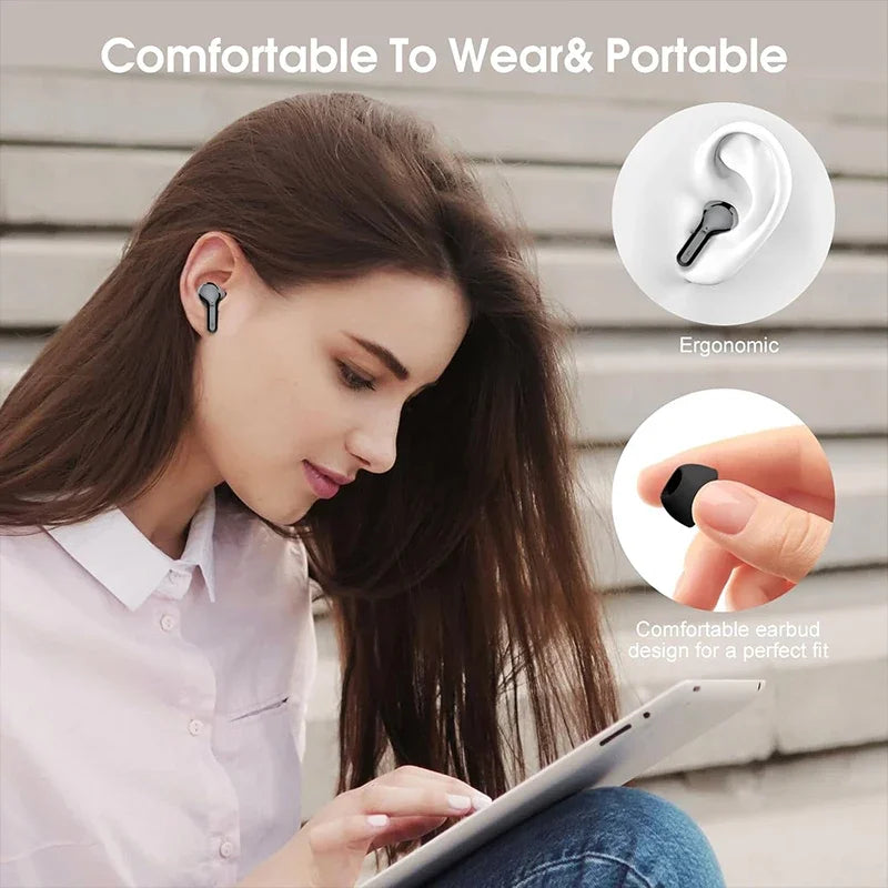 Auriculares Bluetooth com microfone e estojo de carregamento