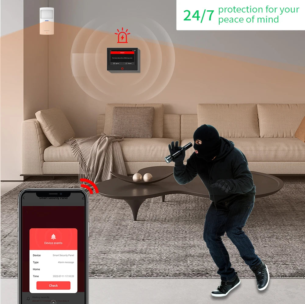 16|Staniot Versión Lora de 7 pulgadas Sistema de alarma para el hogar inalámbrico Alcance de transmisión de 500m WiFi 4G Sirena integrada. Alarma inteligente