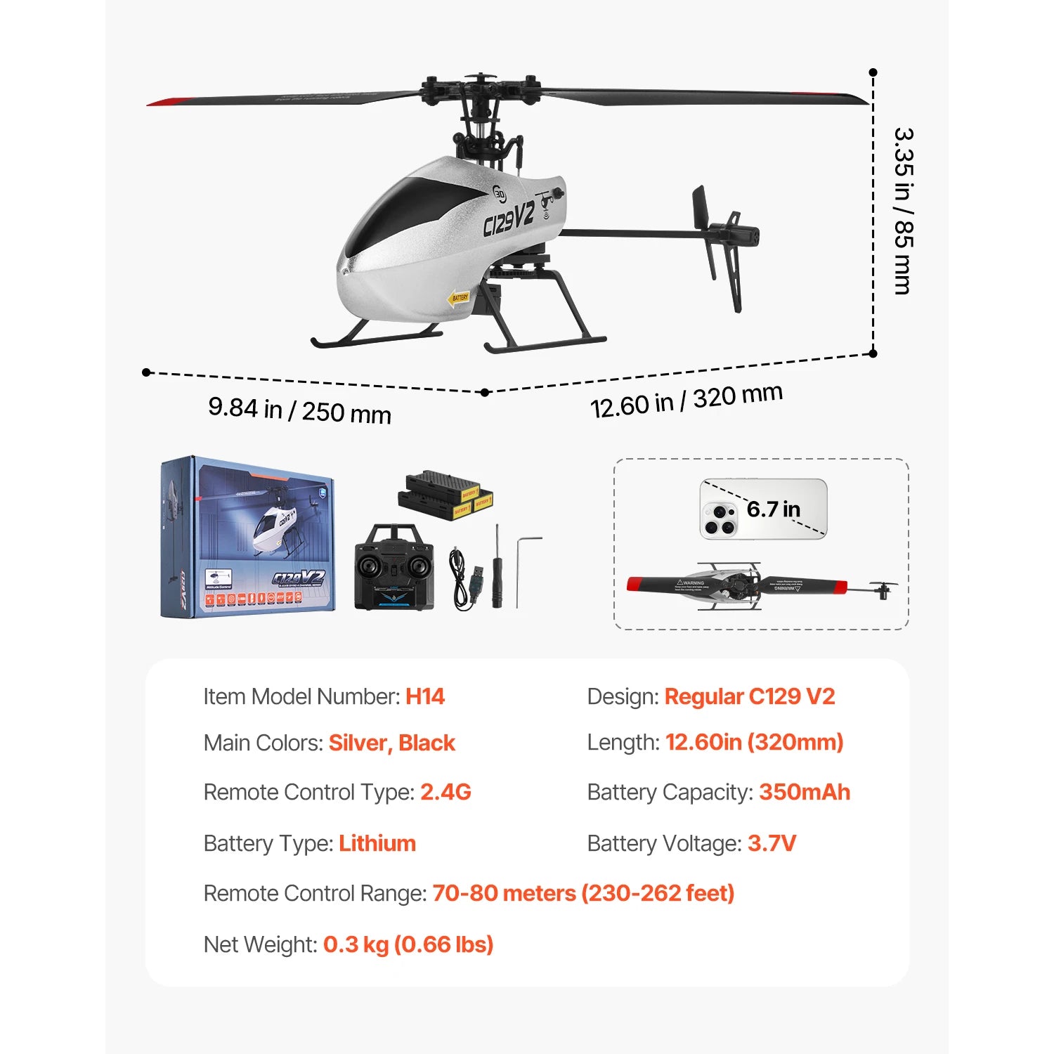 2.4GHz RC Helicopter 4-Channel with Gyro & One-Key Takeoff