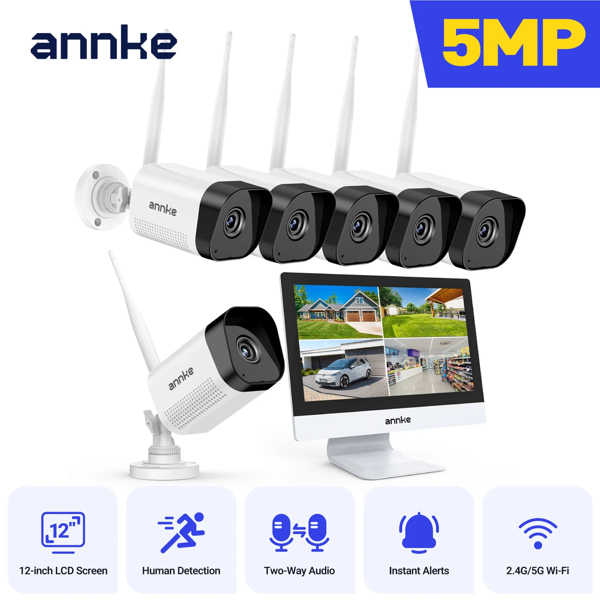 8MP WiFi Security Camera System with 12 Inch LCD