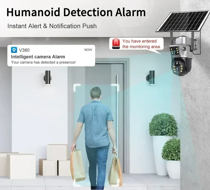 4K 8MP Dual Lens Solar Security Camera Outdoor WiFi 4G Waterproof Night Vision