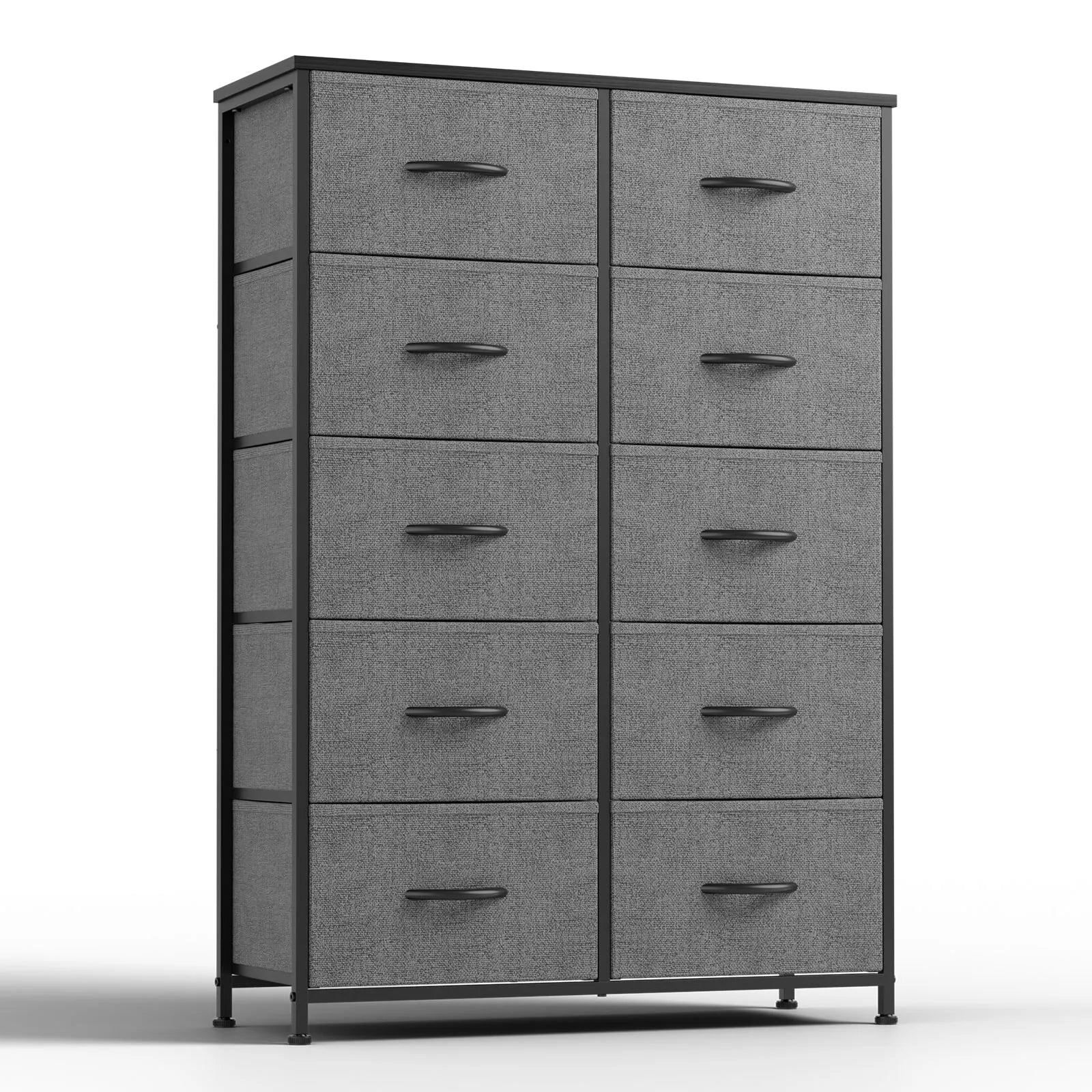 10 Drawer Fabric Dresser Nightstand with Steel Frame Storage