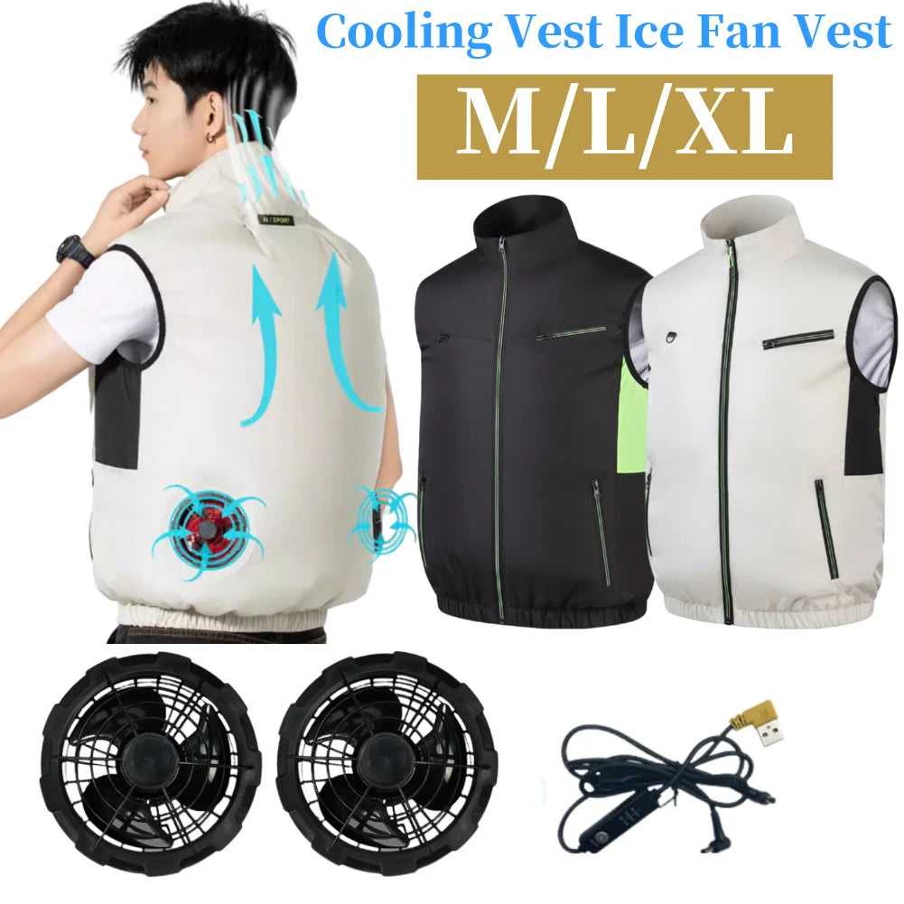 Cooling Vest Ice Fan Vest Heat Resistant for Summer Camping Fishing Hot Weather Work Fishing Vest Hiking Air-conditioned Clothes