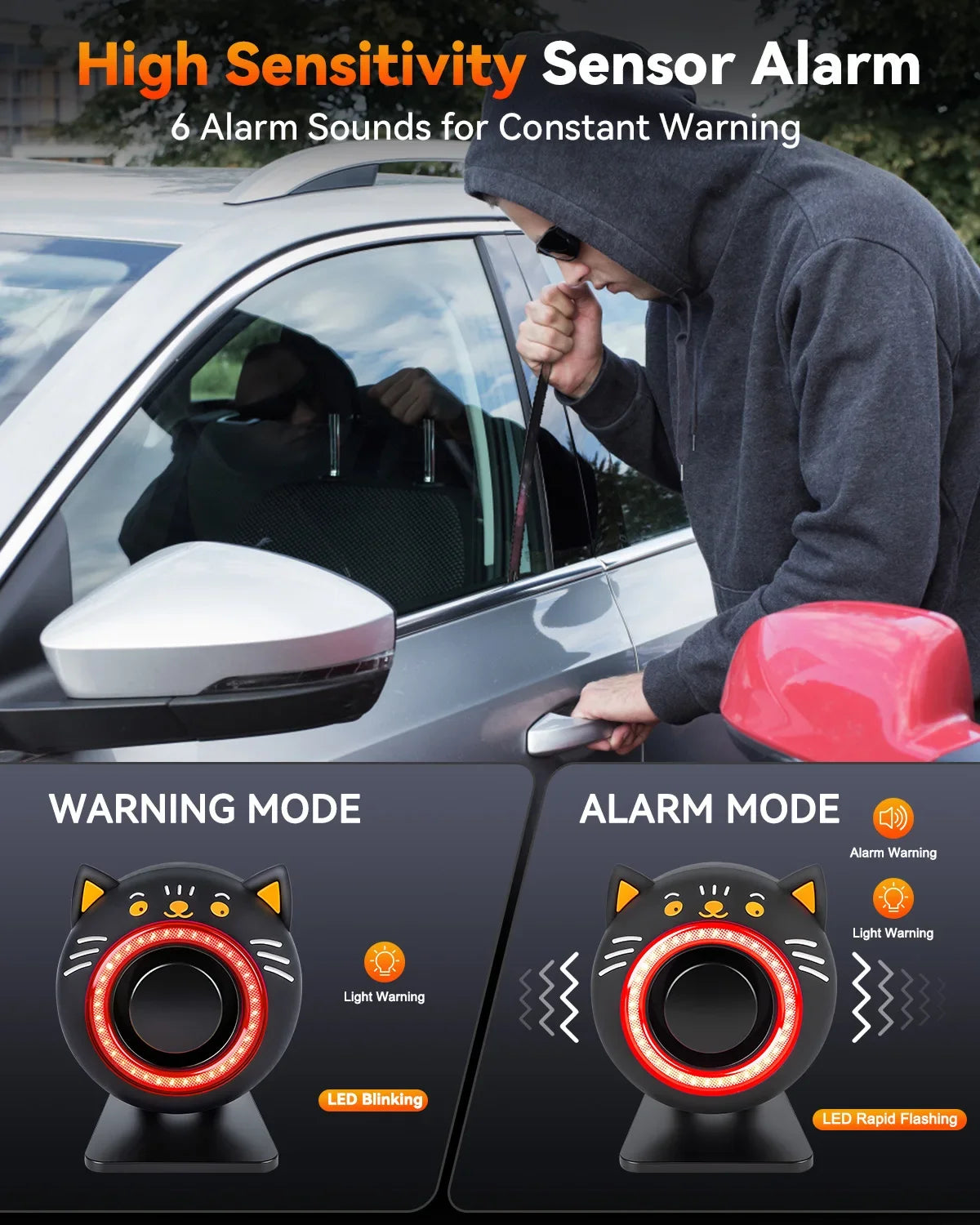 Extractme 120dB kabelloser Auto-Alarm Fahrzeugschutz-System Gerät 3-Stufige Empfindlichkeit Fahrzeug Alarm Anlage Auto-Accessoires