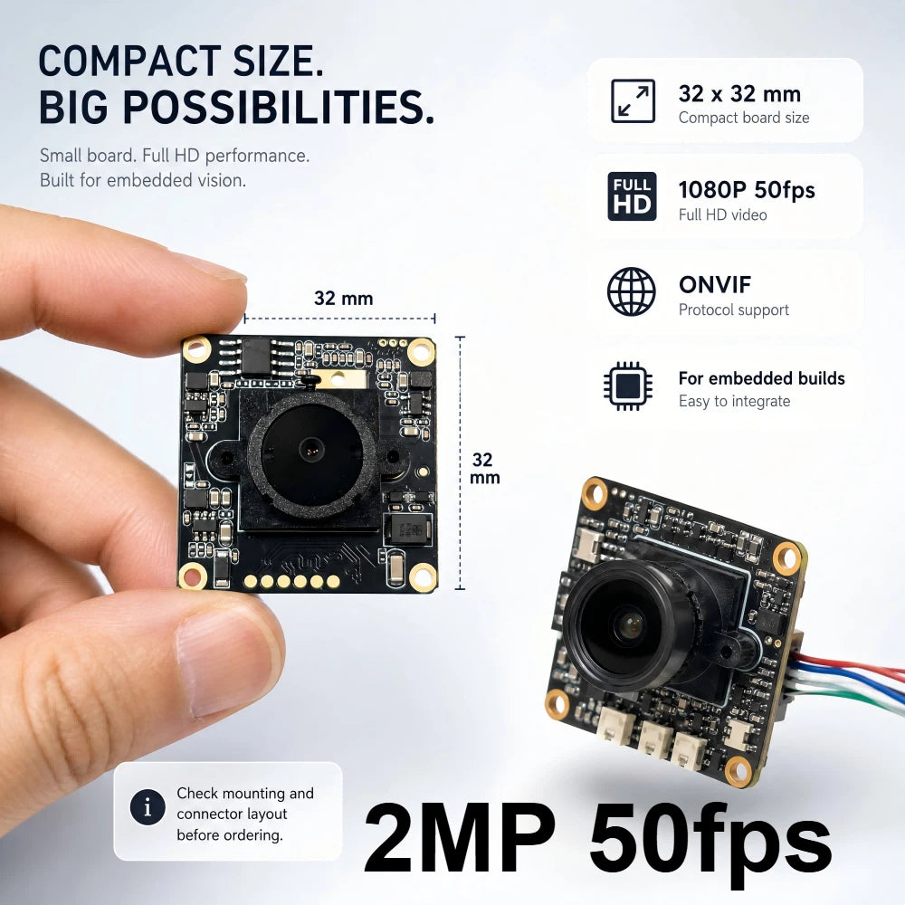 2MP Mini IP Camera Board 1080P 50fps Black Light Illumination