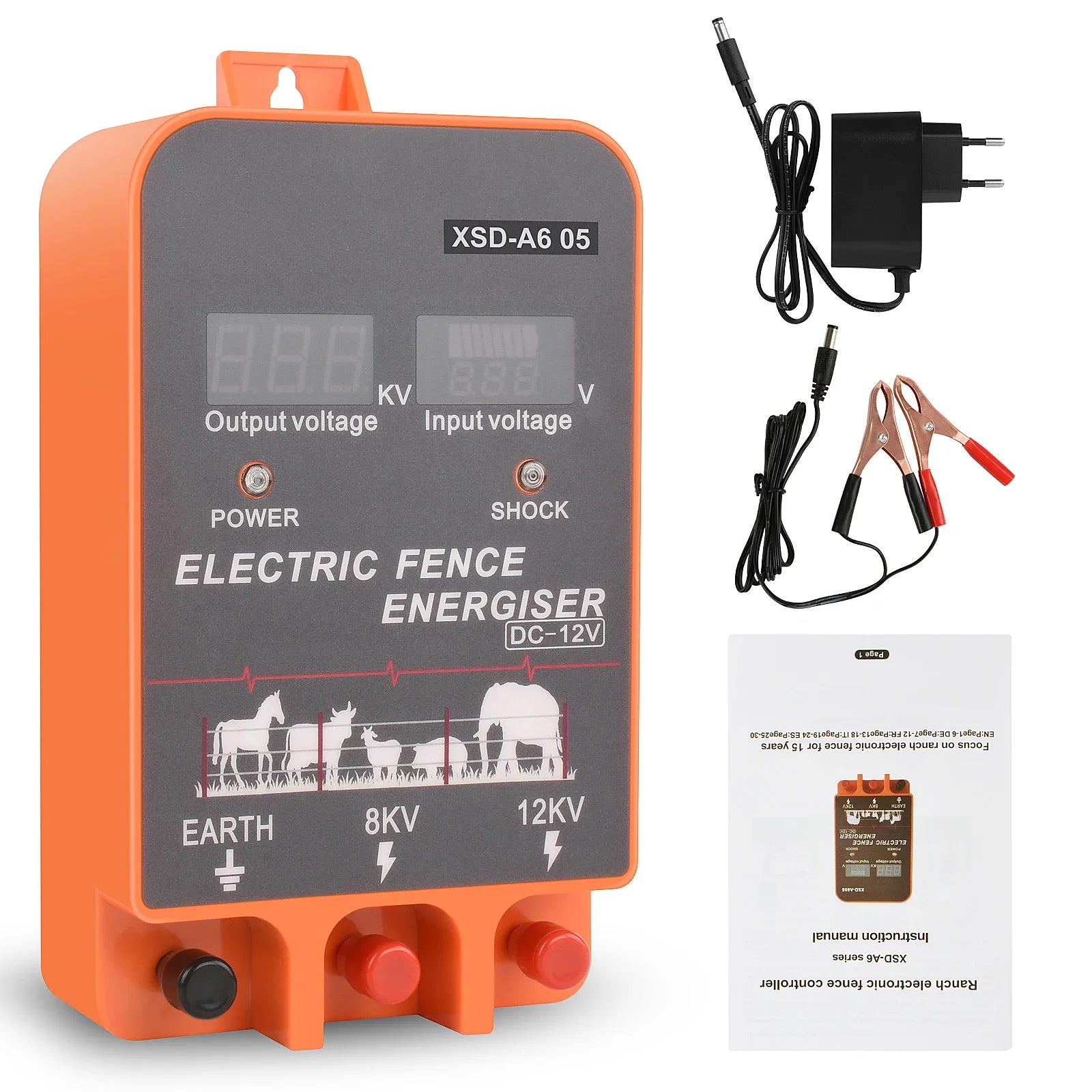 5-10KM Electric Fence Energizer 2.5 Joule With LCD Display 12V Energizer Controller for Farm Livestock Cows Cattle Horse