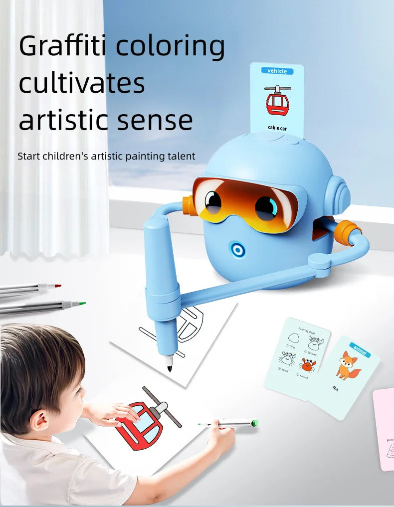 Interactive Drawing Robot for Kids with 100 Cards and Pens