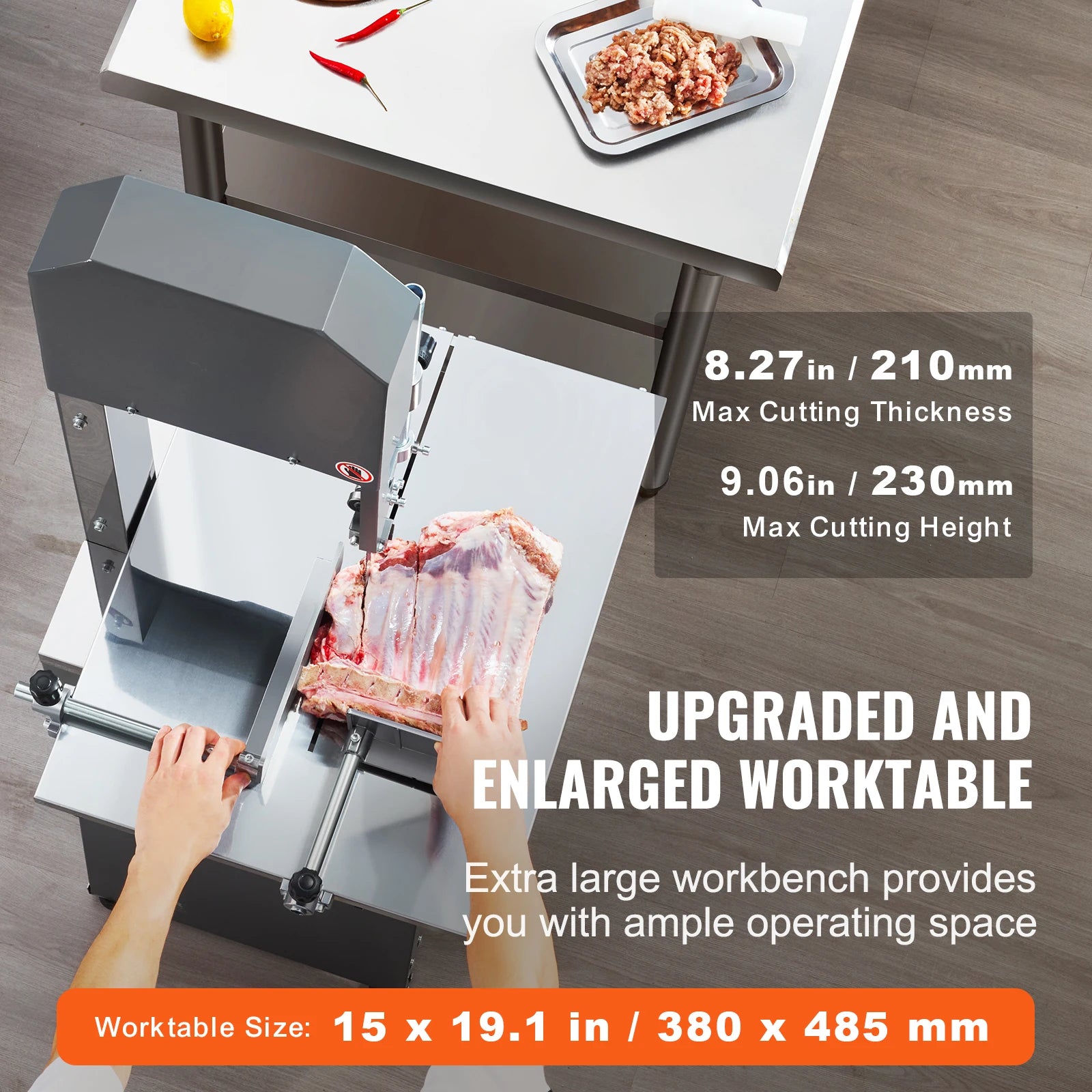 SucceBuy 550W 850W 1500W 1800W Commercial Electric Meat Bandsaw Stainless Steel Frozen Meat Cutter with Blade for Rib Pork Beef
