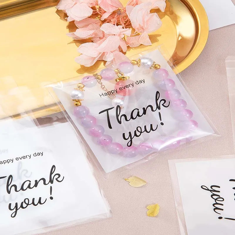 50-100pcs Thank You Gift Bags Candy Cookie Packaging Plastic Adhesive Pouch for Wedding Birthday Favors Small Business Supplies