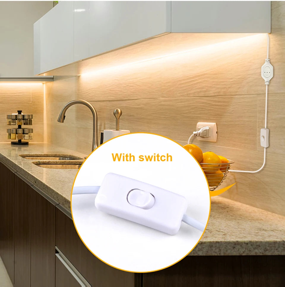 Waterproof Best Under Cabinet Light Kitchen COB LED Light with Button Switch Cord 220V 110V EU / US Plug Strip Lamp for Cocina