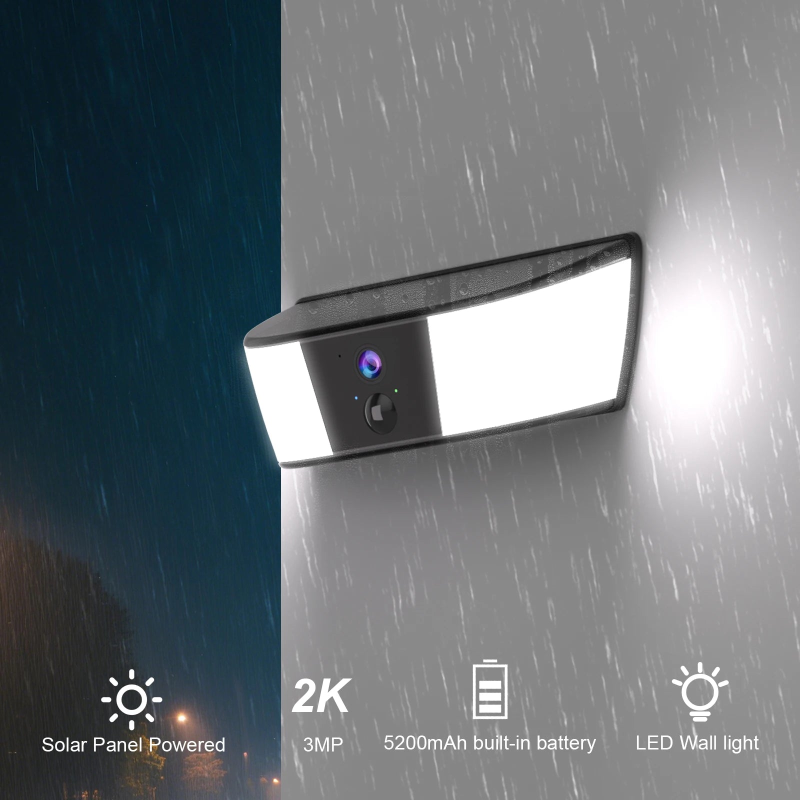 2K Solar Wall Light Camera with Color Night Vision and Human Detection