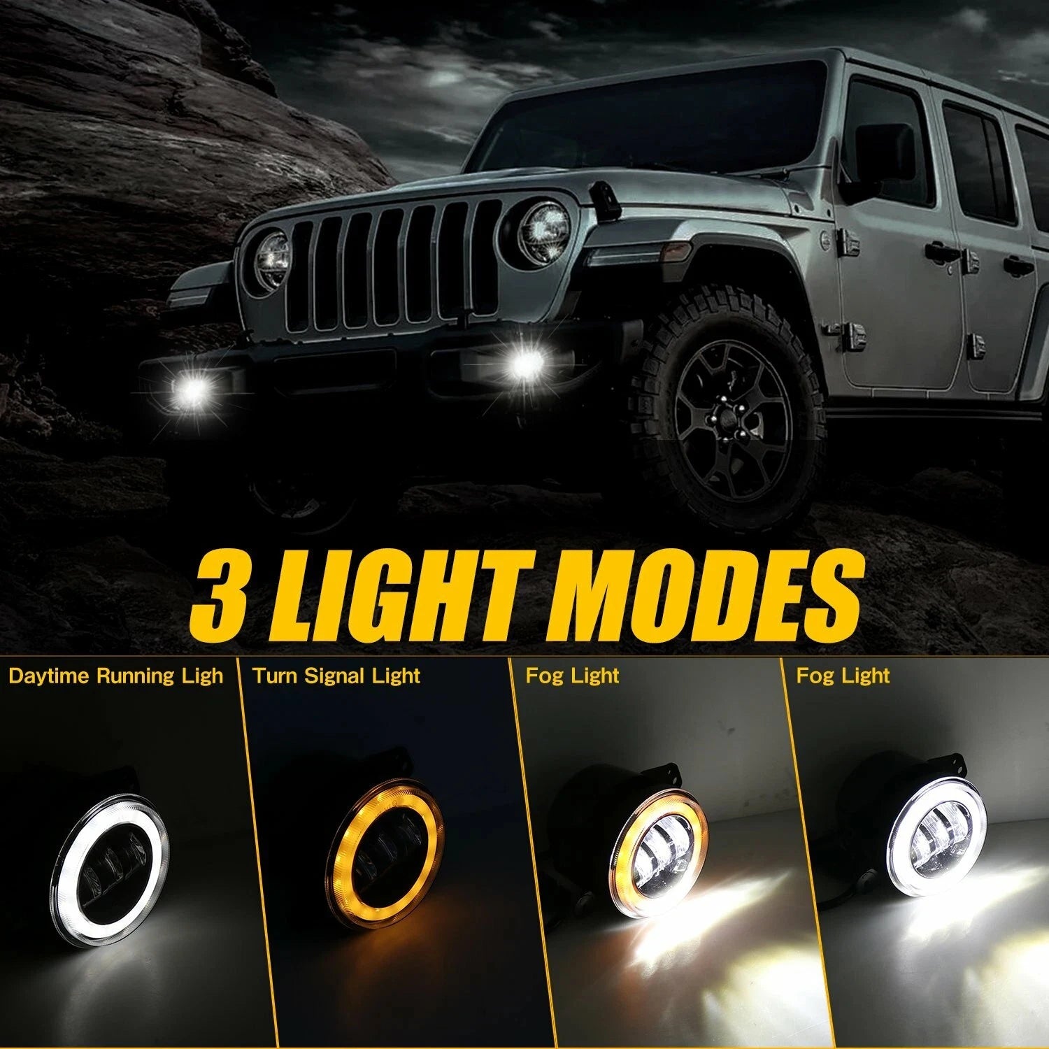 7 Inch LED Headlight Halo Ring with Hi/Lo Beam, Angel Eyes DRL and Amber Turn Signal