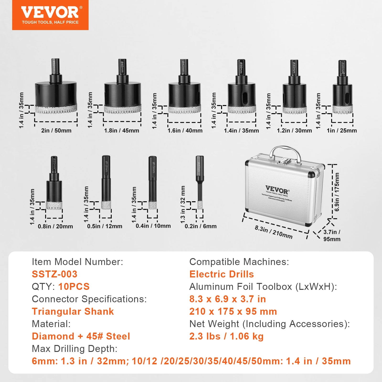 Diamond Core Drill Bit Set for Tile, Granite & Stone (6–11 PCS)