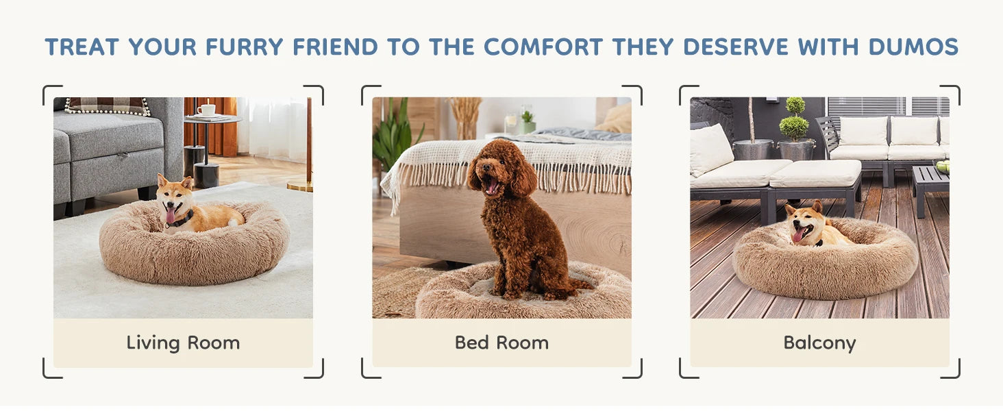 Calming Plush Dog Bed with Non-Slip Base – Washable Round Pet Bed