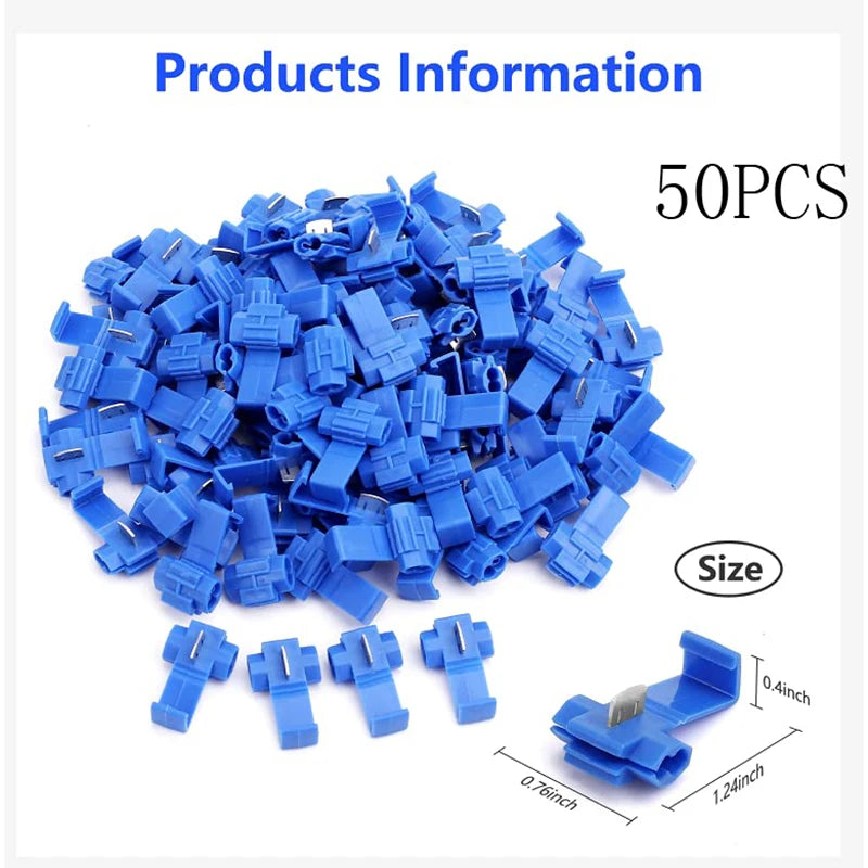 50pcs Wire Cable Connectors Scotch Lock Electric Quick Splice Terminals Crimp Non Destructive Without Breaking Line AWG 22-18
