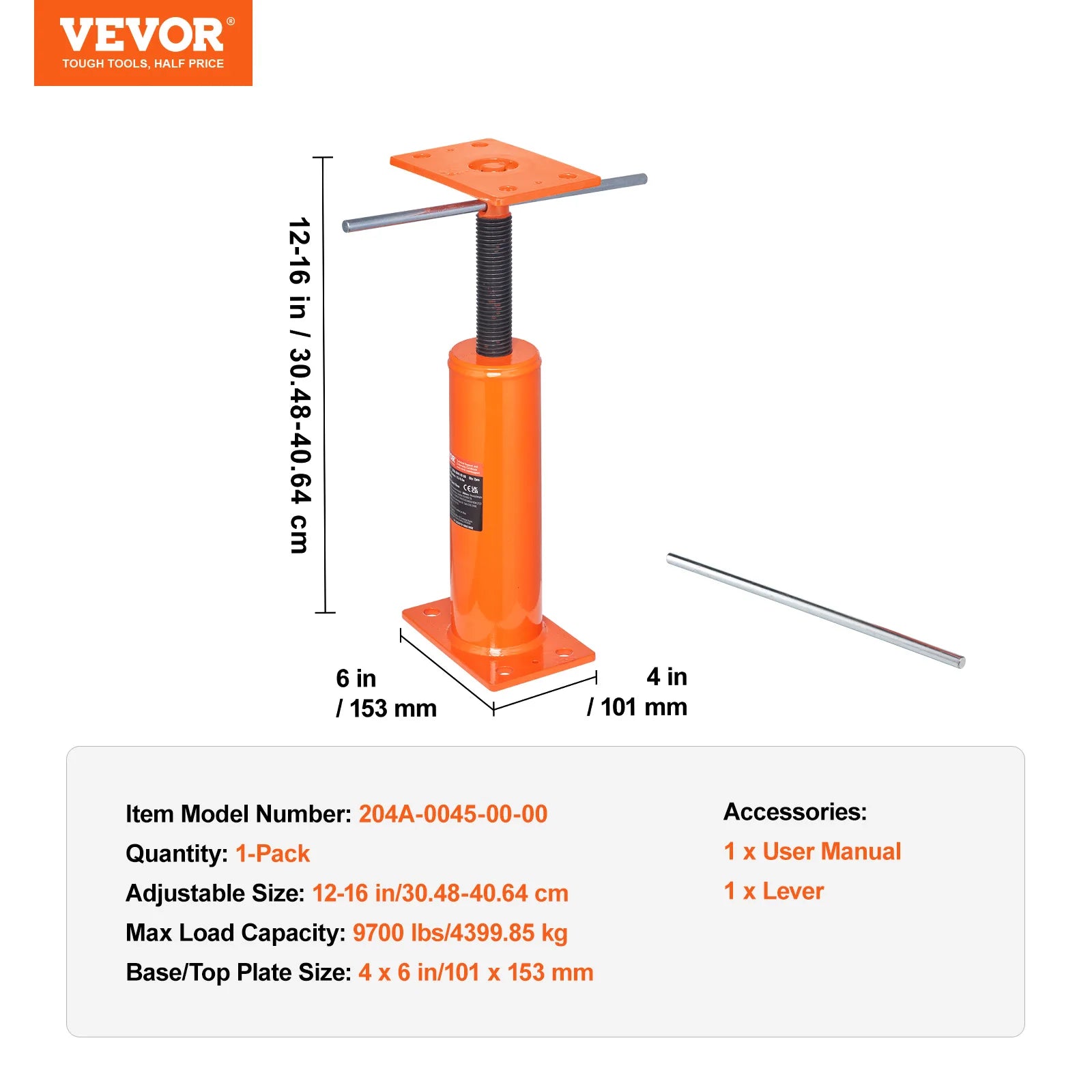 Adjustable House Floor Jack 9700 lb Support Post 12–16 Inch