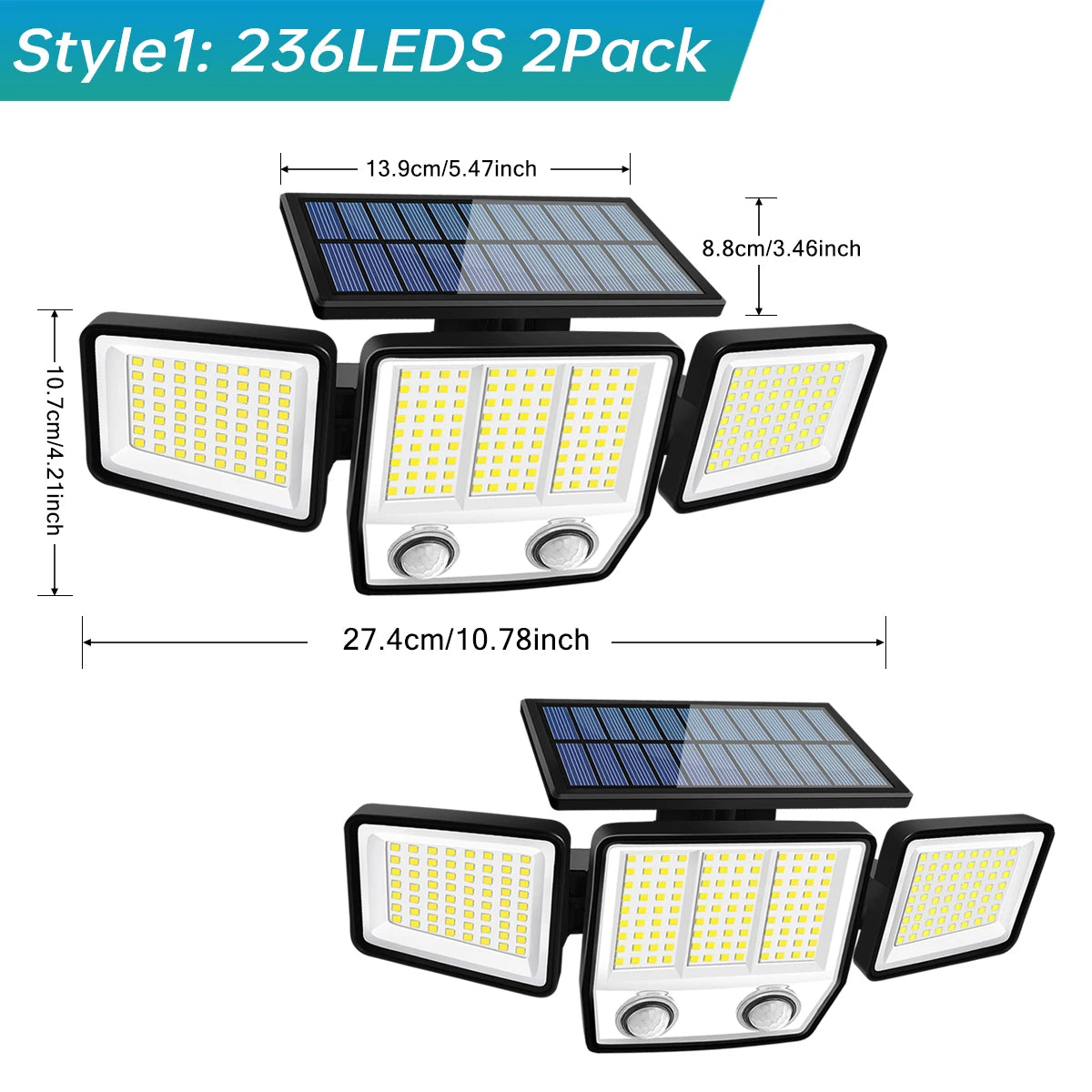 Solar Lights Outdoor Waterproof Super Bright Cordless Solar Motion Sensor Light 3 Adjustable Heads 270° Wide Angle Illumination