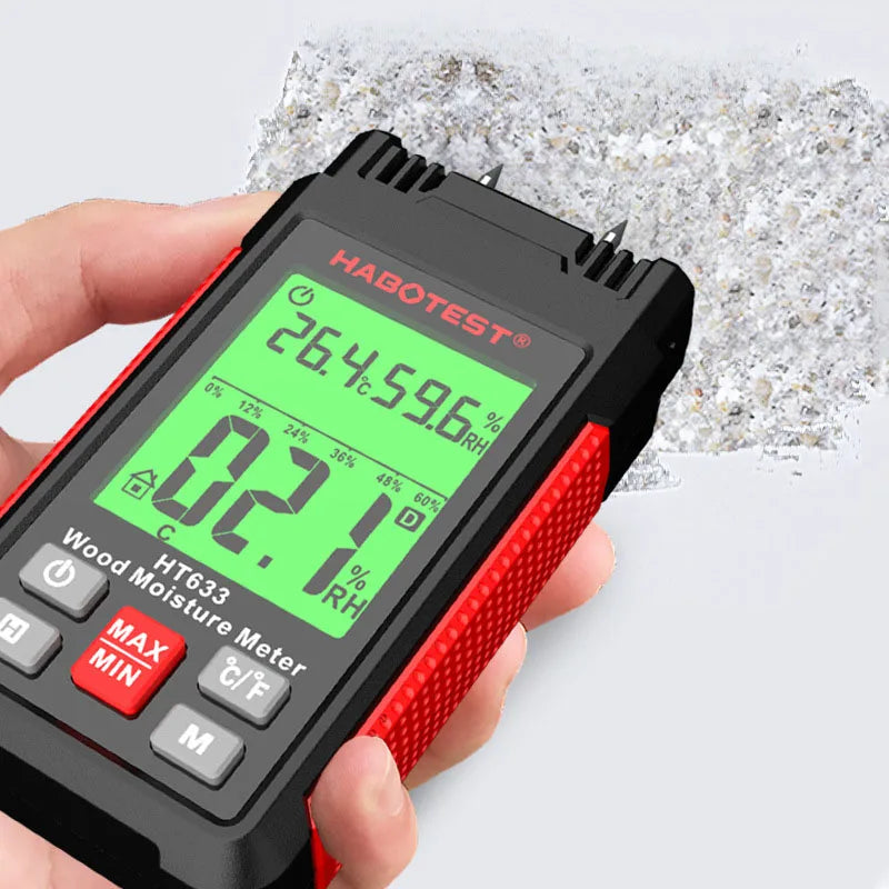 Wood Moisture Meter, Digital Humidity Meter with 3 Colours Backlit LCD,Moisture Meter Detector for Walls,Logs,Firewood,Building
