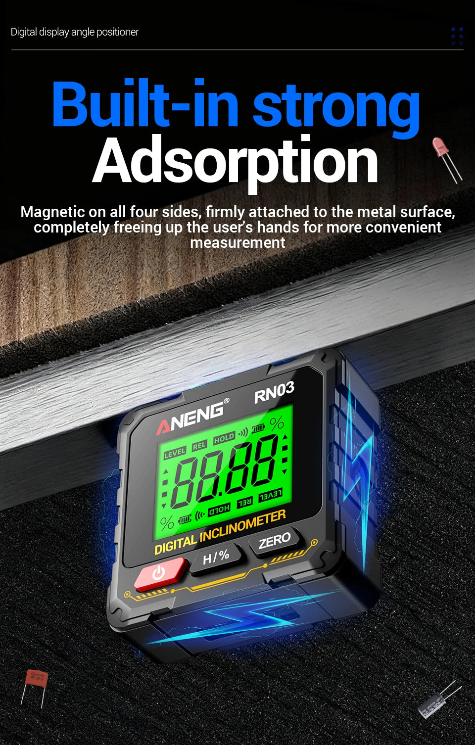 Digital Angle Gauge 0.05° Accuracy 360° Magnetic Inclinometer