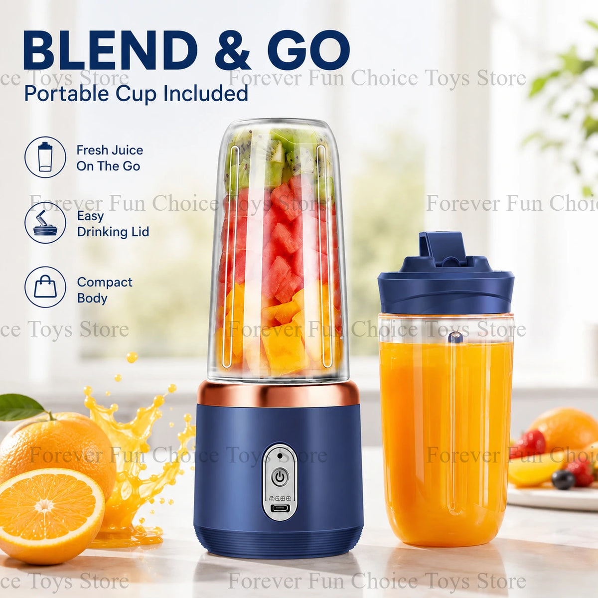 Copo liquidificador portátil USB, 5 lâminas, 401-600 ml