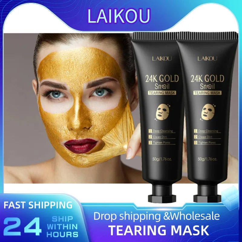 1/2/3pcs LAIKOU 24K Gold Snail Collagen Peel Off Tearing Face Mask Deep Cleansing Remove Blackhead Face Care Tear Off Mask
