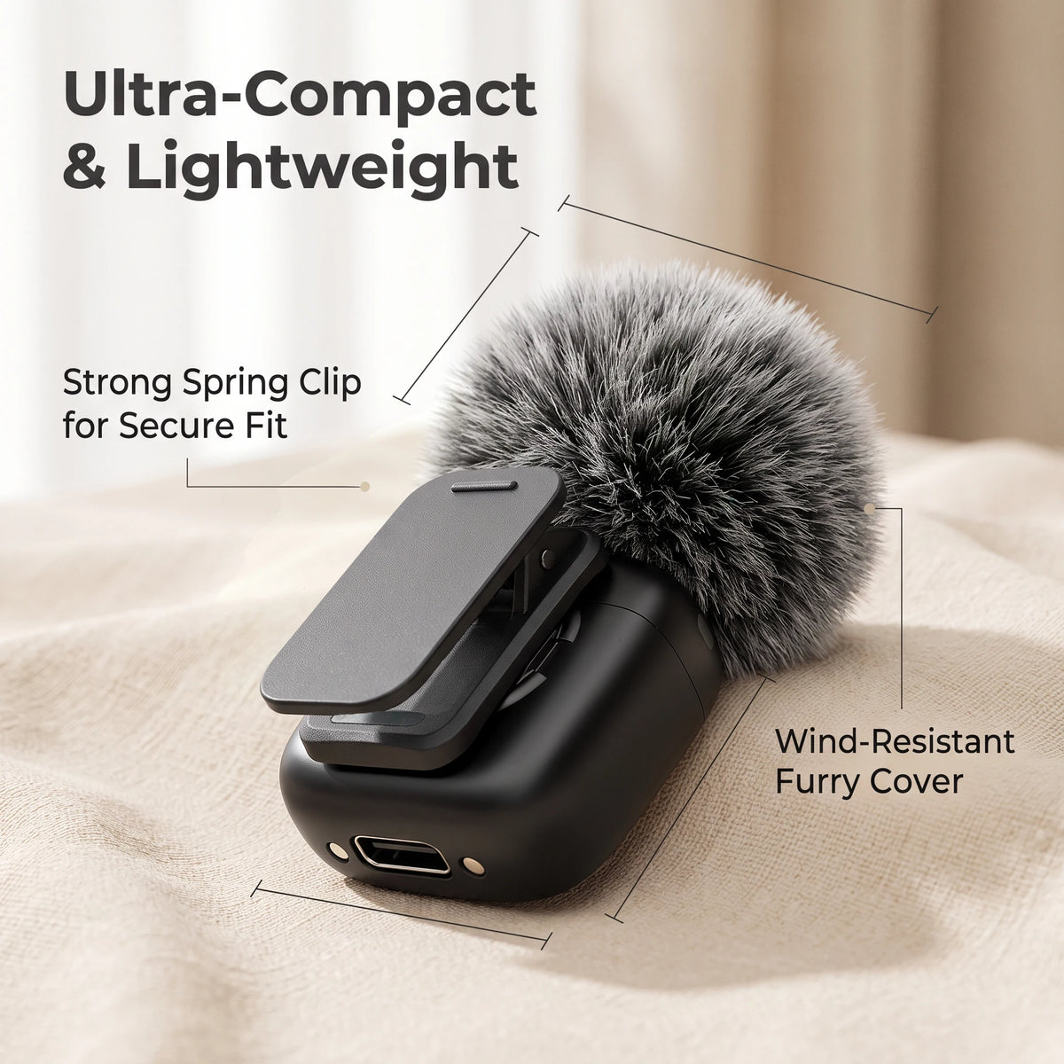 Wireless Lavalier Microphone with USB-C, Lightning and USB Adapters