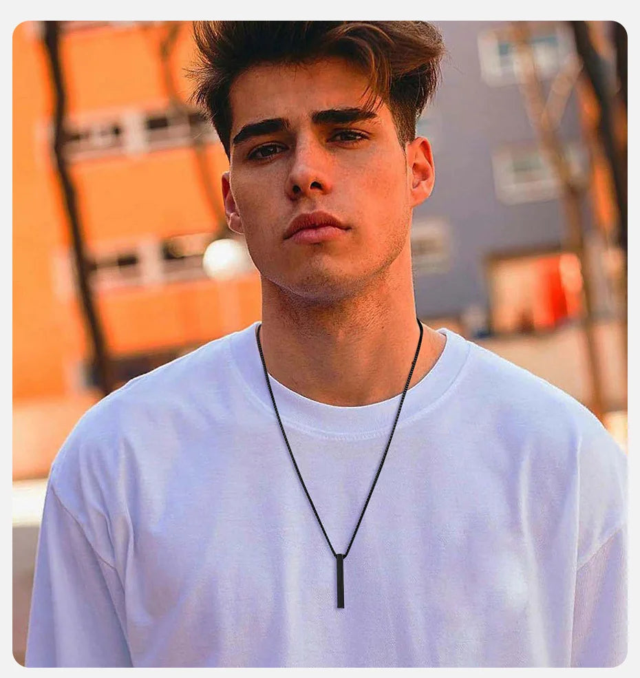 Vnox 5mm Pillar Necklace for Men Women, Stainless Steel 3D Bar Pendant, Minimalist Simple Casual Unisex Neck Collar