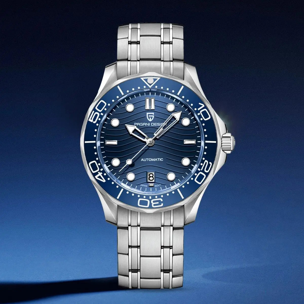 Orologio subacqueo automatico Blue Wave con quadrante e cristallo zaffiro