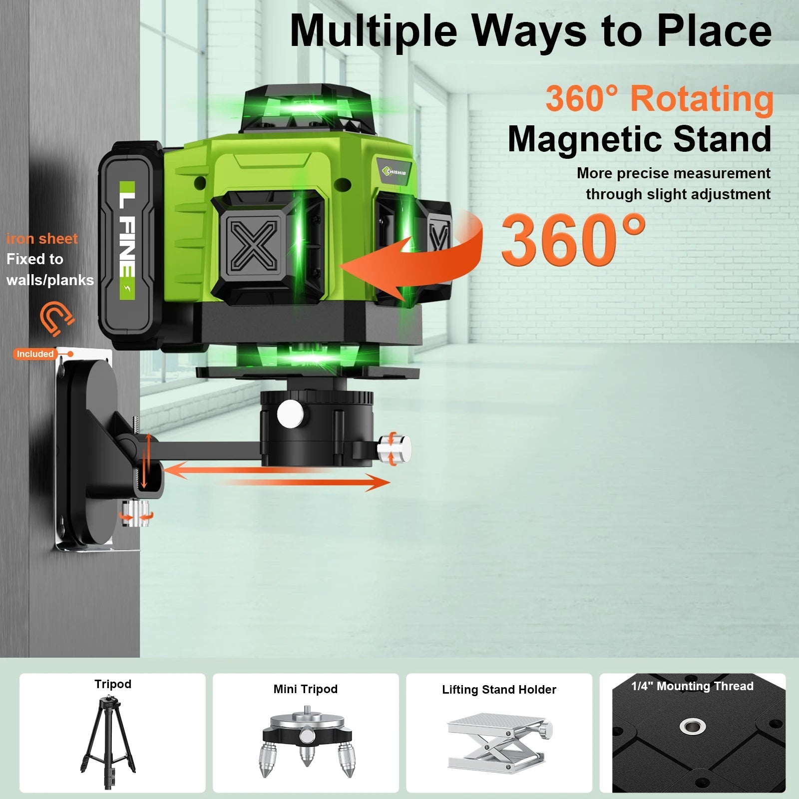 LFINE 3D/4D Laser Level 8/12/16 Lines Horizontal And Vertical With Remote Control 8 Lines 360°Self-leveling Laser Levels