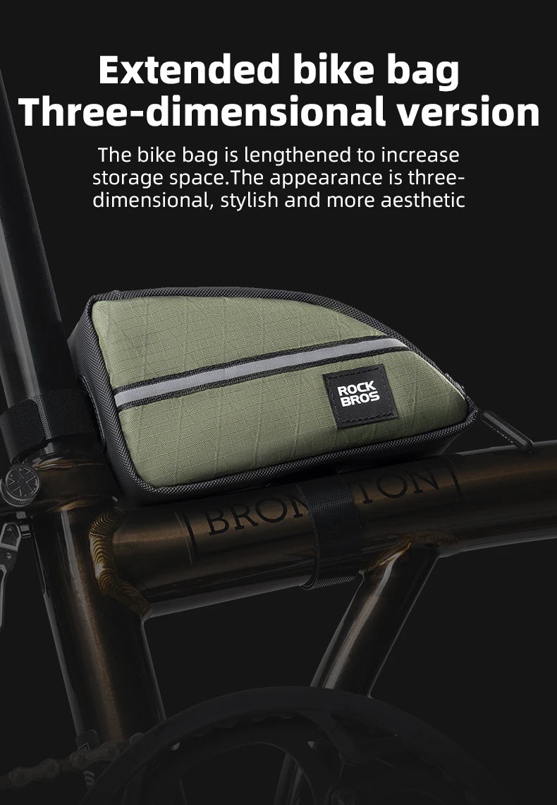 Bolsas para bicicleta ROCKBROS para bicicleta plegable Brompton, diseño alargado de 0.8L, bolsa triangular para bicicleta, bolsa para herramientas al aire libre