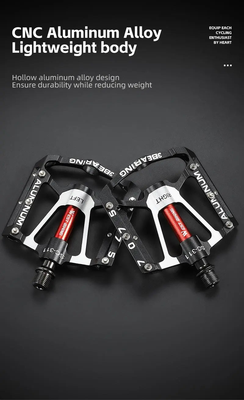 WEST BIKING 3 Bearing Bicycle Pedal CNC Aluminum Alloy Anti Slip MTB Road Bike Pedal Widen Pedals Profession Bike Accessories