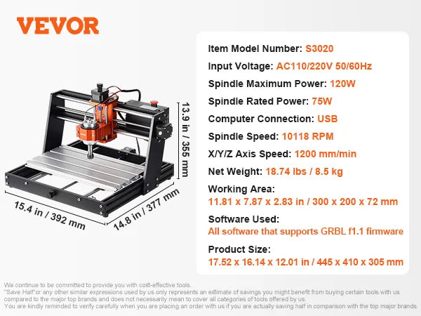 3-Axis CNC Router Machine GRBL Wood Engraving & Milling Kit