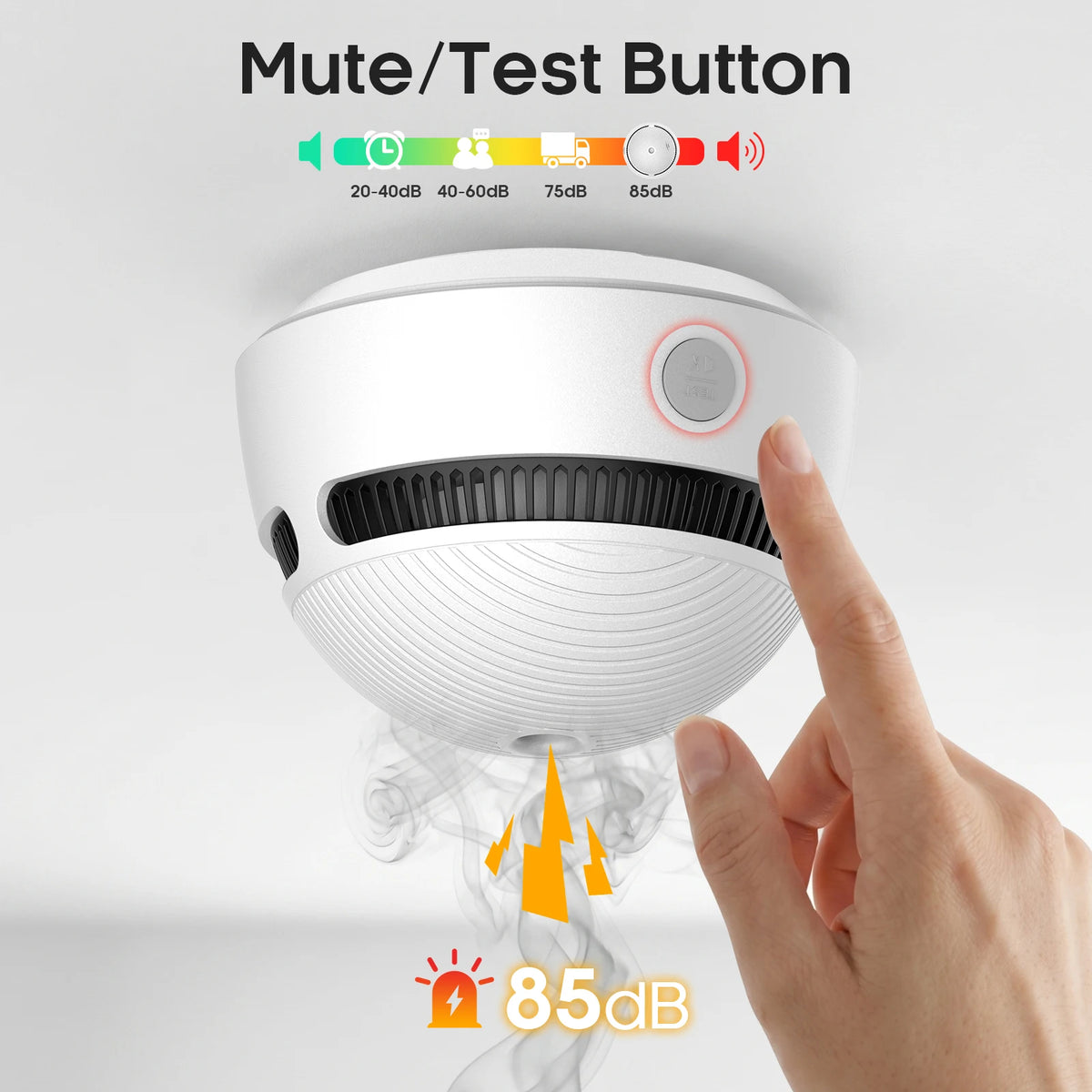 DC 3V Smoke Detector 85dB Self-check Function 10-Year Sensor Lifespan Battery Powered Smoke Alarm Hallway Garage Apartment Security