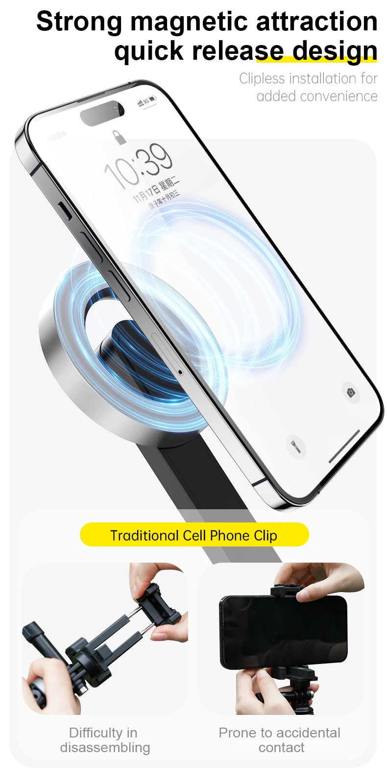 TELESIN Magnetic Selfie Stick Tripod with Remote For Cellphone For iPhone 16 15 14 13 12 Pro Max For HUAWEI XIAOMI SAMSUNG