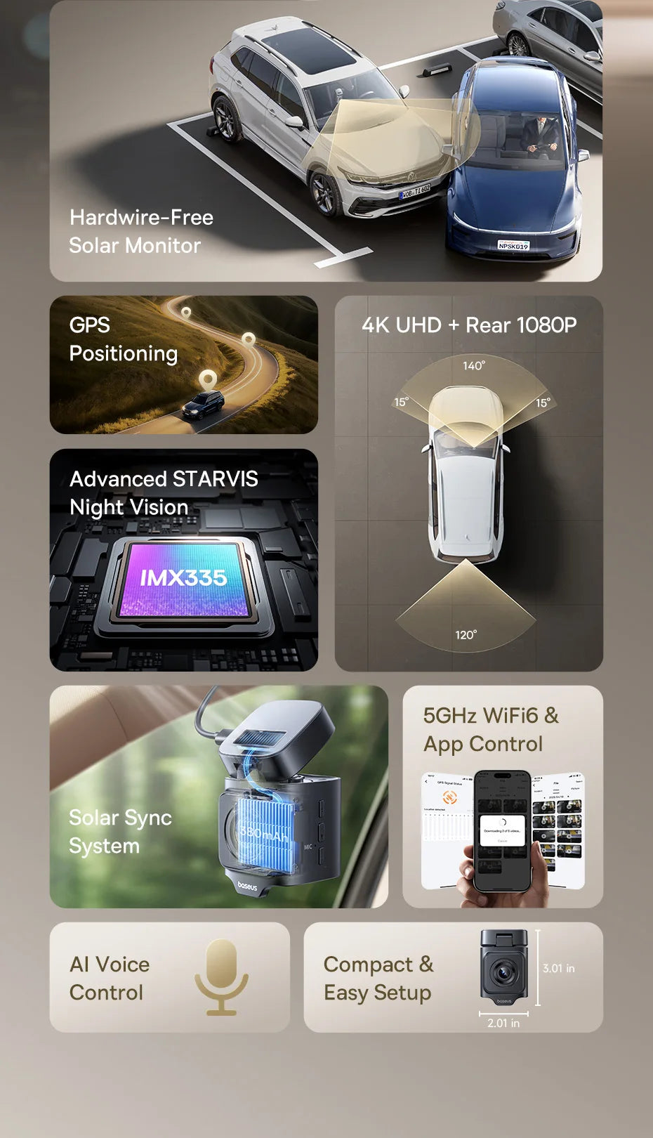 Baseus 4K Front and Rear Dash Cam with STARVIS Night Vision