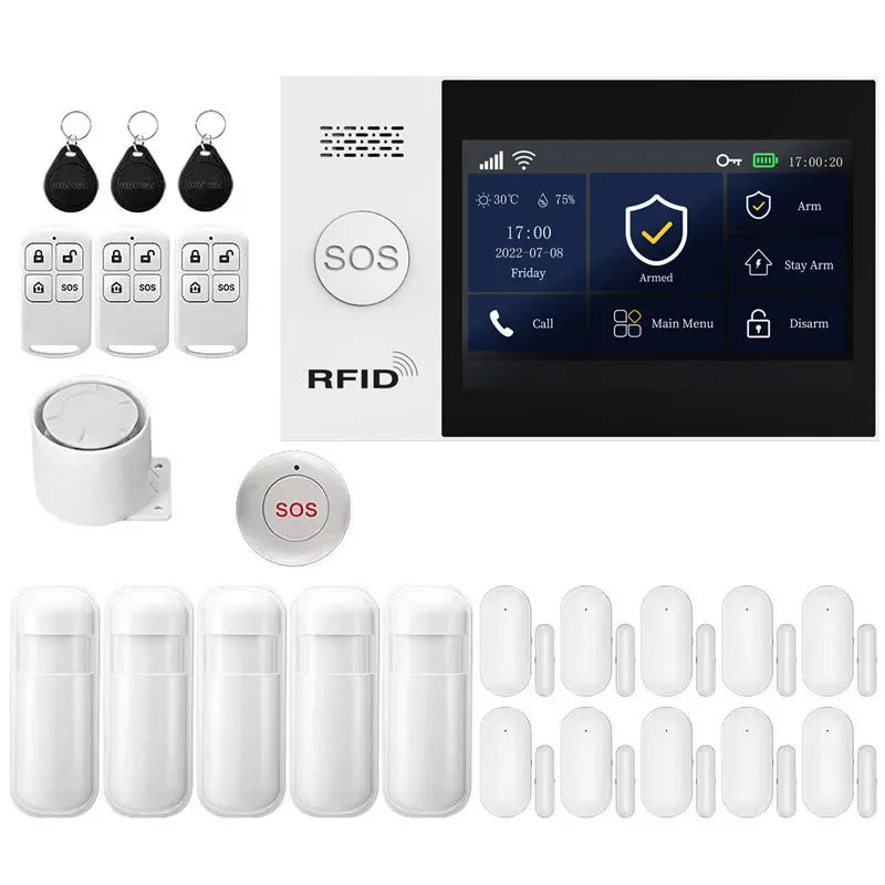 PGST WiFi 4G Tuya Smart Life Home Alarm Security System Kit Alexa Home Automation Alarm Security Protection Door Motion Sensor