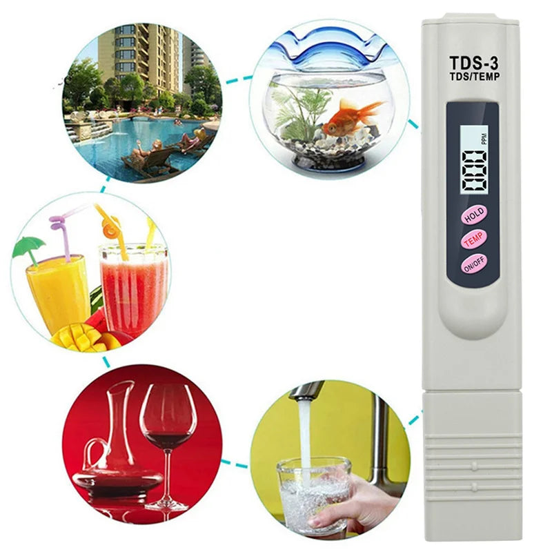 Testeur d'eau numérique TDS portatif Stylo de test d'eau Analyseur de qualité de l'eau Vérification de la pureté de l'eau Mesure 0-9999 PPM