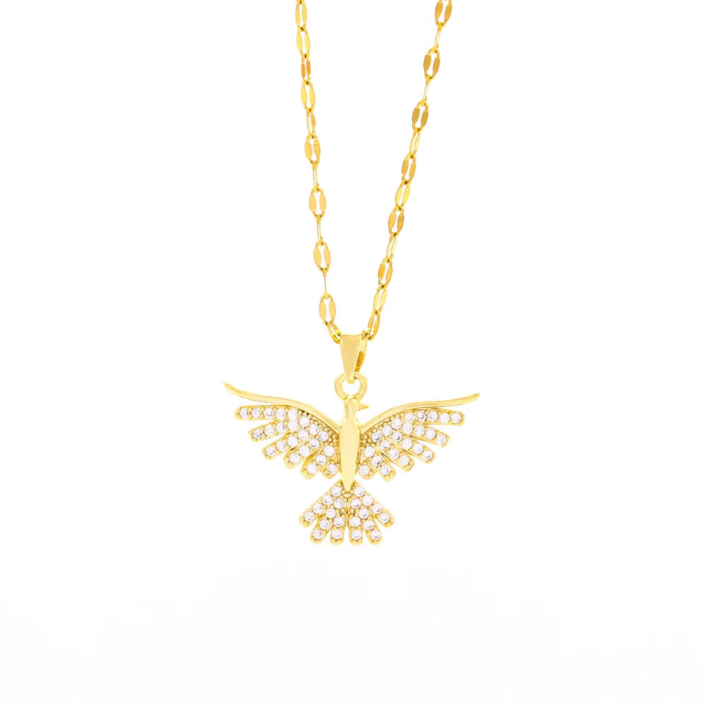 New Sparkly 18K Gold Plated Vintage Phoenix Pendant Necklaces For Women Retro Style Female Daily Wear Stainless Steel Neck Chain