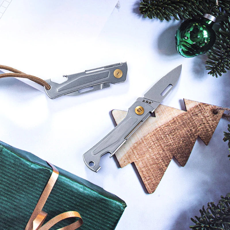 SANRENMU 431S Folding pocket knife 12C27 blade Portable EDC outdoor camping bottle opener Keychain hole knife