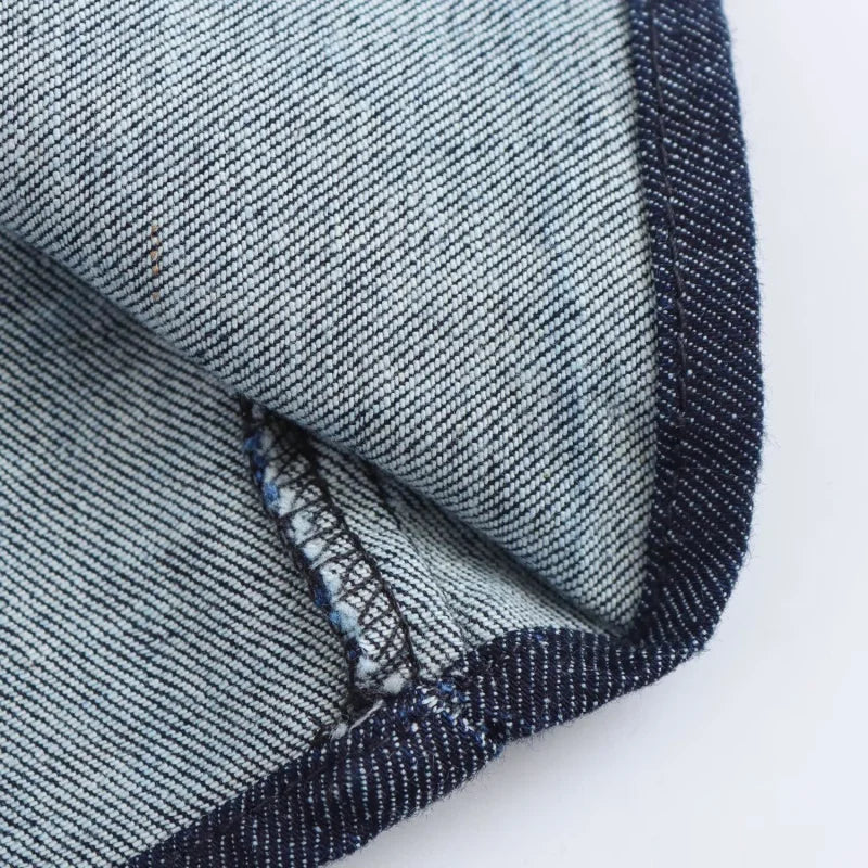 ETJ 2025 Spring New 1975 series denim MIDI dress with lapel side zipper fashion wrinkle waist slim elegant dress