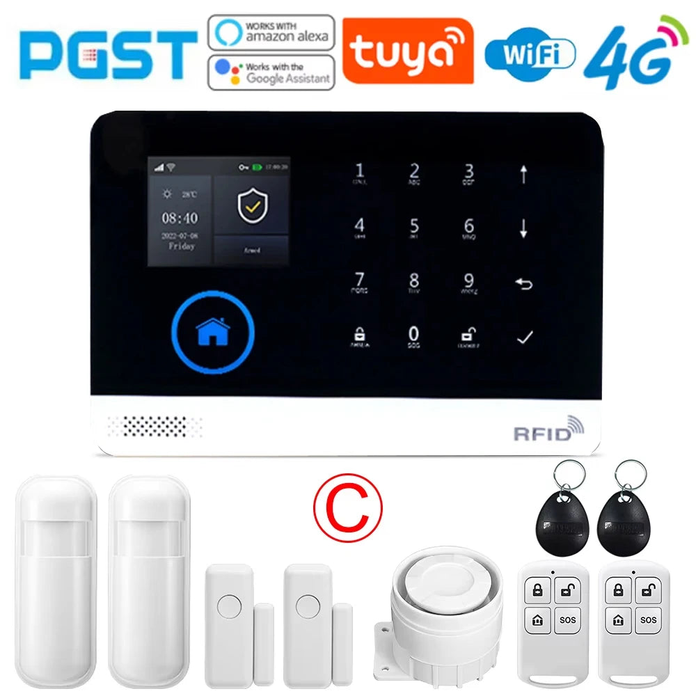 Tuya Wireless home alarm,4G smart home alarm system,WIFI,GSM,Home Security Alarm System Touch Keyboard RFID APP Wireless At hom