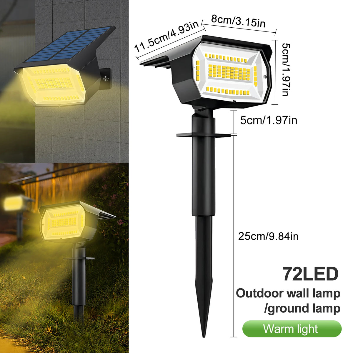 59/72 LED Lampes solaires d’extérieur étanches IP65, 3 modes d’éclairage, projecteurs paysagers à énergie solaire pour la décoration de cour extérieure