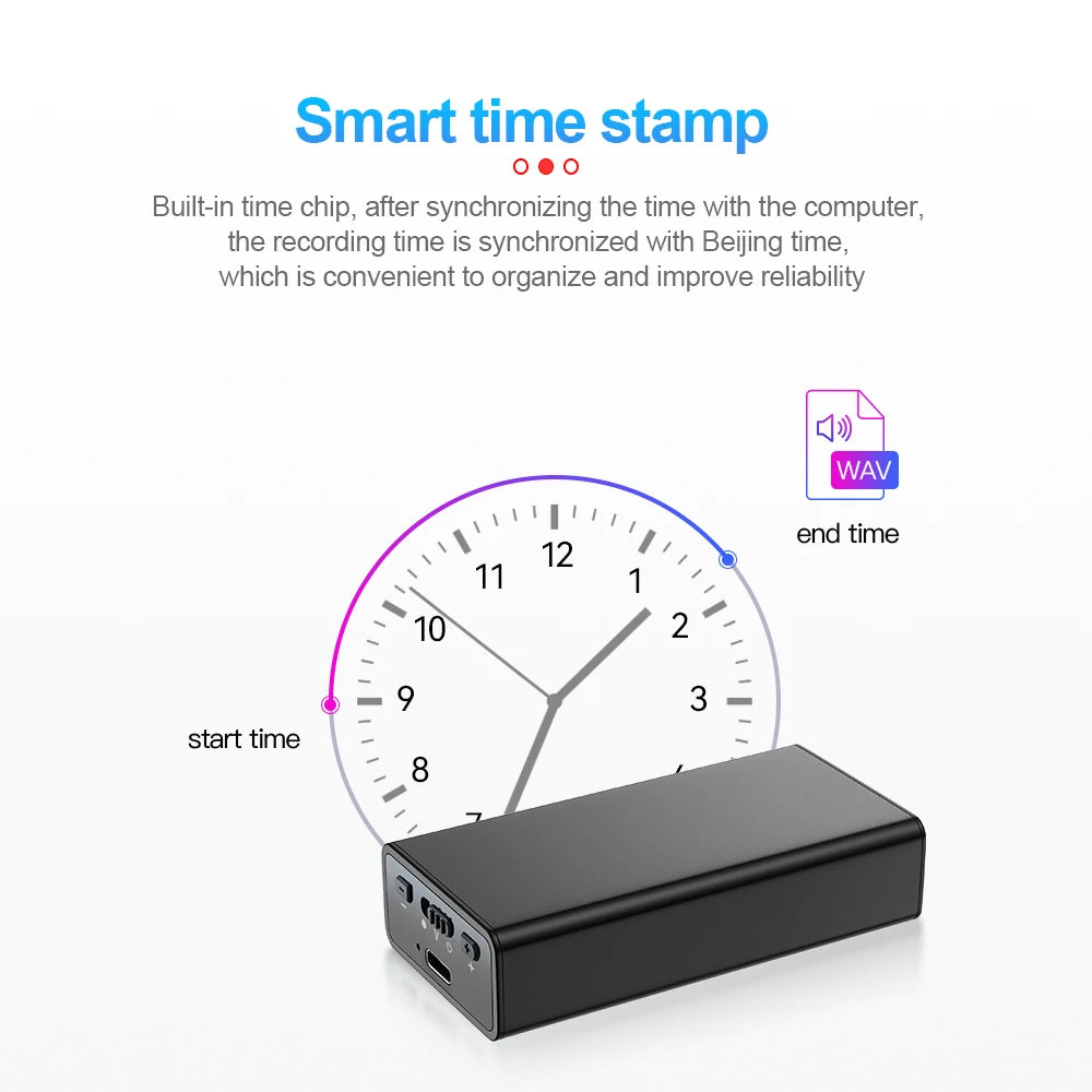 900Hours Small Sound Activated Voice Recorder 8G-64GB USB Flash Drive Audio Dictaphone Noise Reduce Magnet Attraction Mp3 Player