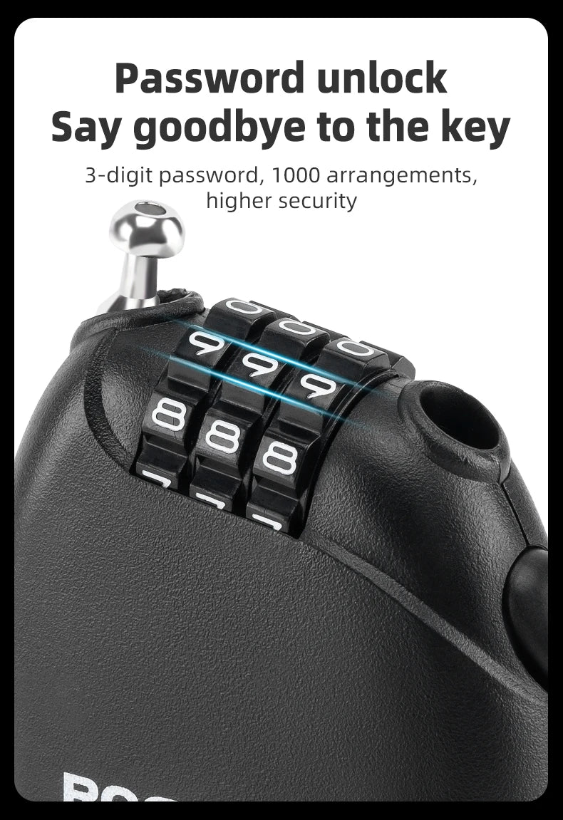 3-Digit Bicycle Cable Lock Steel Anti-Theft Helmet & Bike Lock