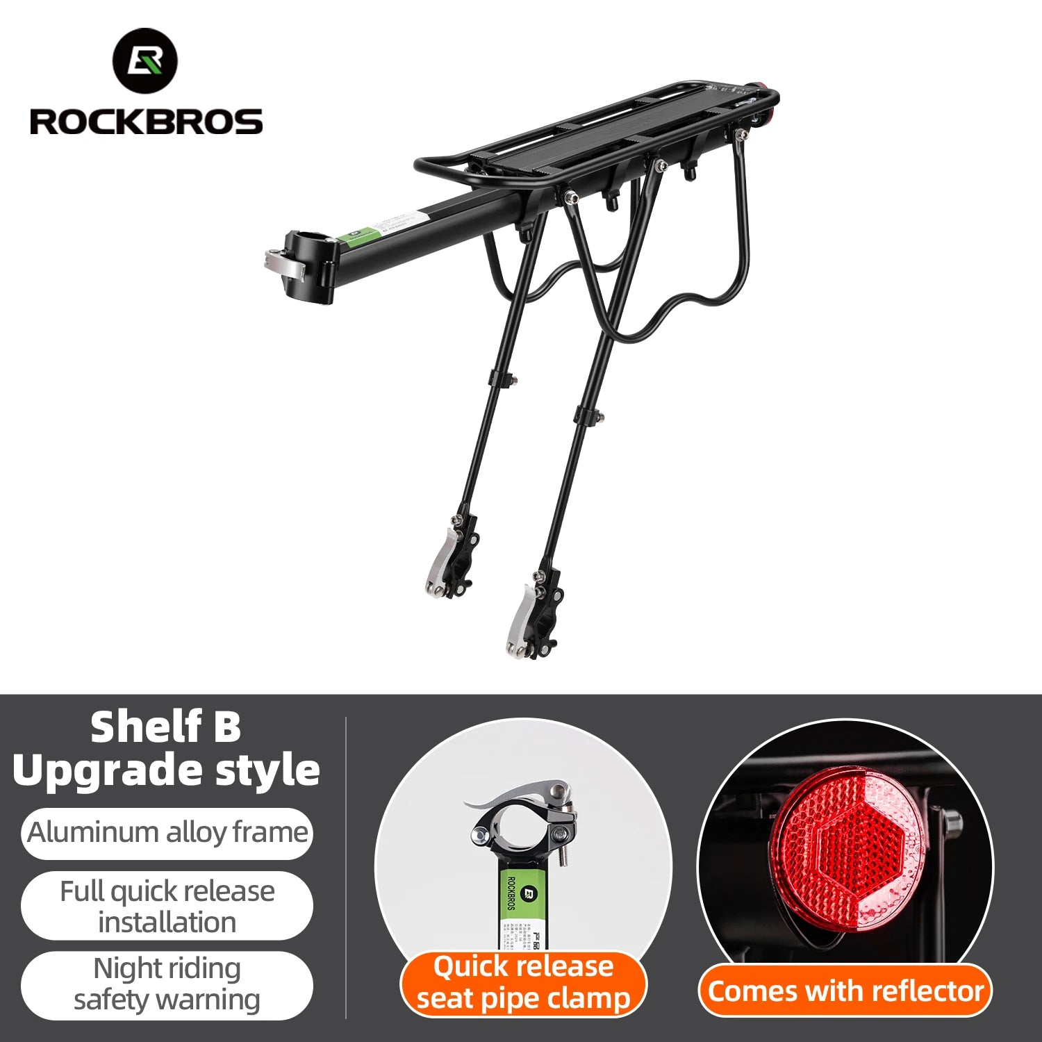 Aluminum Alloy Bike Rear Rack 25kg Detachable Cargo Carrier
